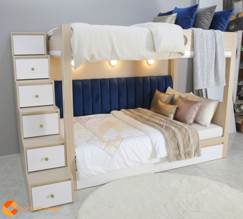 Giường Tầng Gỗ MDF Cao Cấp Màu Vàng Phối Trắng Hiện Đại  